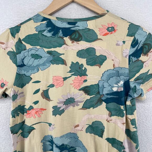 AS KNOW AS Top S Diamond Line Floral Blouse Shirred Short Sleeve Green - Picture 4 of 11